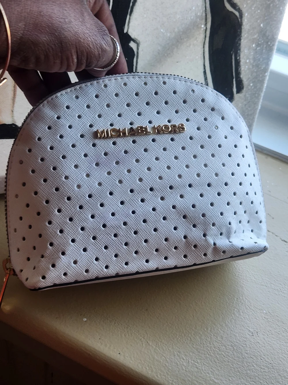 Michael Kors White Perforated Cosmetic Pouch GUC
